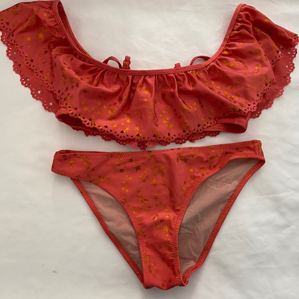 MOLO Girls Coral Orange Star Bathing Suit Bikini Natacha